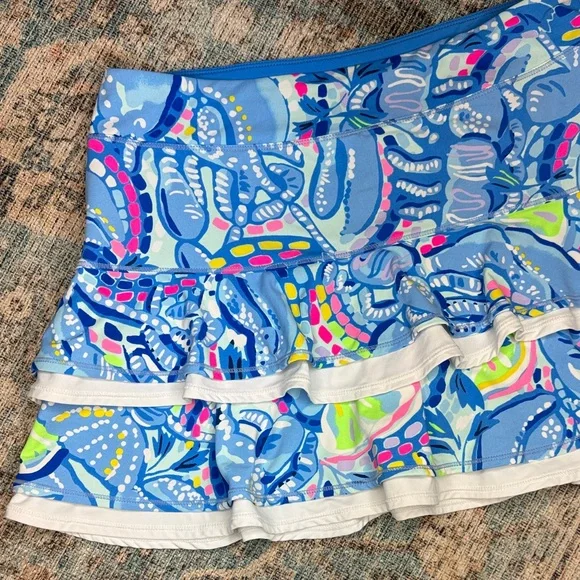 Lilly Pulitzer Medium Luxletic Zela Skort “Pinch Pinch” Blue‎ and Pink Ruffle - Picture 5 of 15